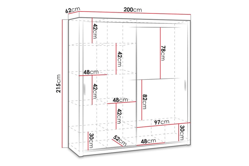 Julissa Garderobe 200 cm med Spejl - Natur - Garderobeskabe - Garderobeskab & klædeskab