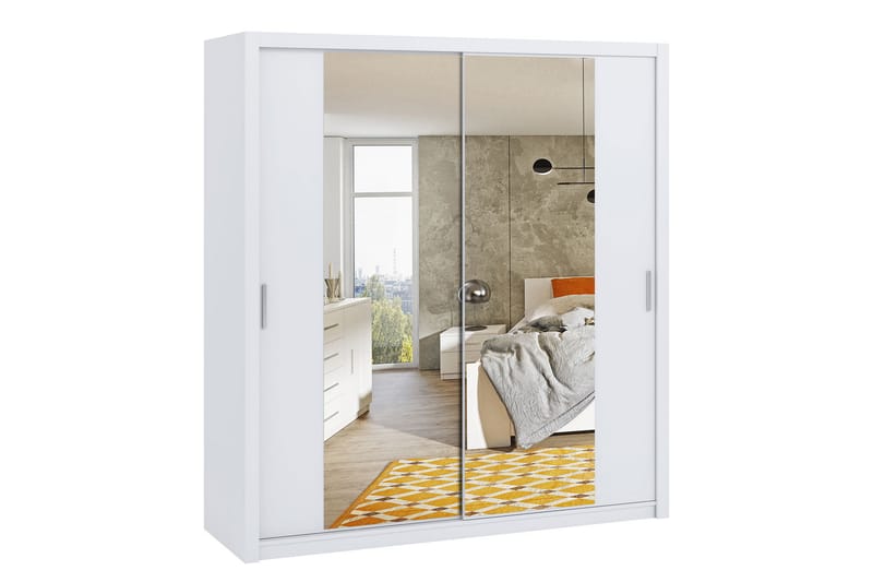 Julissa Garderobe 220 cm med Spejl - Hvid - Opbevaring - Tøjopbevaring - Garderobeskabe