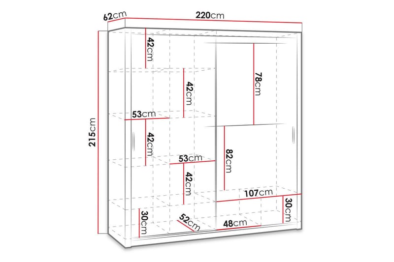 Julissa Garderobe 220 cm med Spejl - Natur - Opbevaring - Tøjopbevaring - Garderobeskabe - Garderobeskab & klædeskab