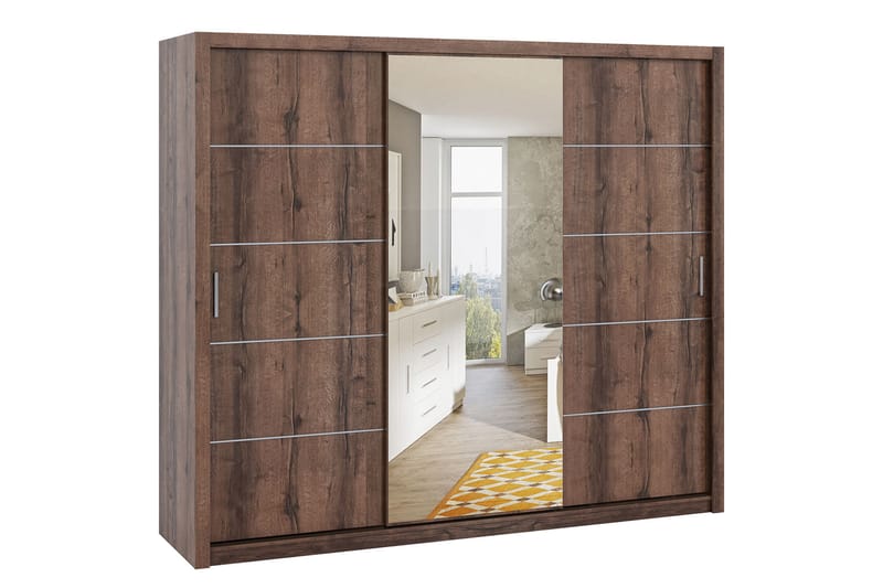 Julissa Garderobe 250 cm med Spejl - Natur - Opbevaring - Tøjopbevaring - Garderobeskabe