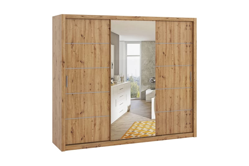 Julissa Garderobe 250 cm med Spejl - Natur - Opbevaring - Tøjopbevaring - Garderobeskabe