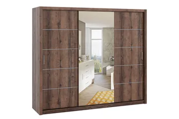 Julissa Garderobe 250 cm med Spejl - Natur - Opbevaring - Tøjopbevaring - Garderobeskabe