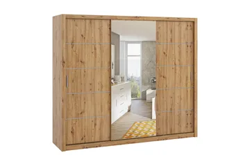 Julissa Garderobe 250 cm med Spejl - Natur - Opbevaring - Tøjopbevaring - Garderobeskabe
