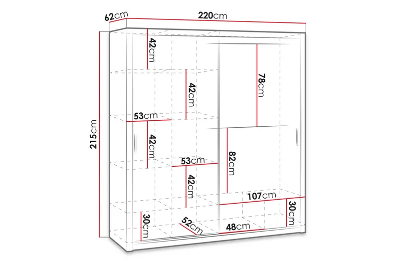 Julissa Garderobeskab 220 cm i Lyst Træ - Brun - Opbevaring - Tøjopbevaring - Garderobeskabe
