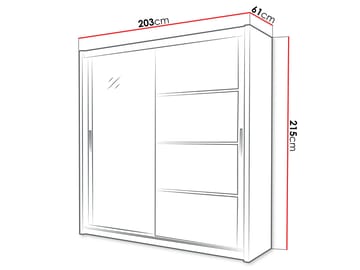 Juniper Garderobeskab med spejl 203x215 cm - hvid/sort - Opbevaring - Tøjopbevaring - Garderobeskabe - Garderobeskab & klædeskab