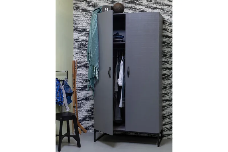 Kahe Garderobe 100x195 cm - Grå/Sort - Opbevaring - Tøjopbevaring - Garderobeskabe