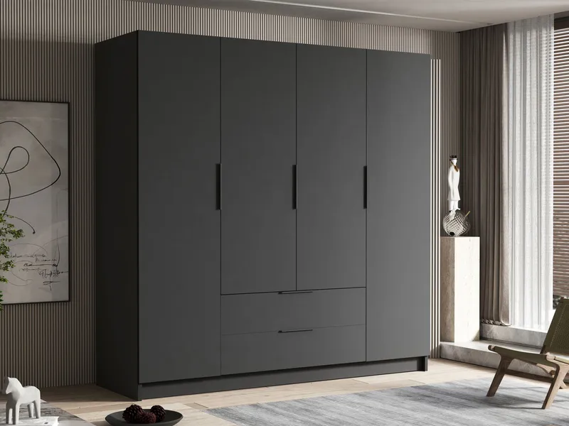 Kelros Garderobeskab 200x216 cm - Sort - Opbevaring - Tøjopbevaring - Garderobeskabe
