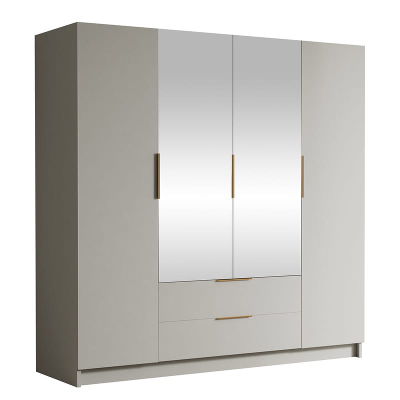 Kelros Garderobeskabeskab med spejl 200x216 cm, Beige