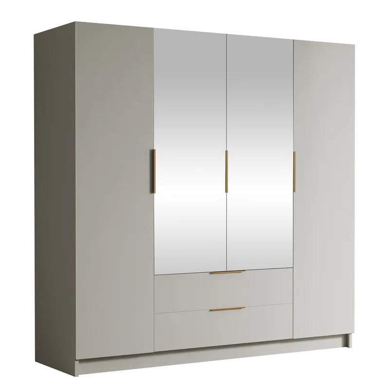 Kelros Garderobeskabeskab med spejl 200x216 cm - Beige - Opbevaring - Tøjopbevaring - Garderobeskabe