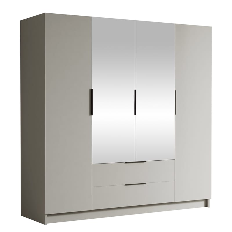 Kelros Garderobeskabeskab med spejl 200x216 cm - Beige - Opbevaring - Tøjopbevaring - Garderobeskabe