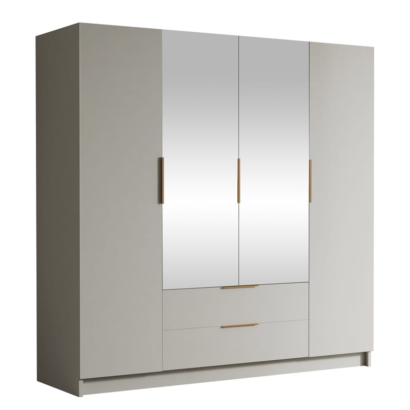 Kelros Garderobeskabeskab med spejl 200x216 cm, Beige