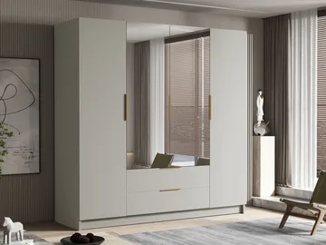 Kelros Garderobeskabeskab med spejl 200x216 cm - Beige - Opbevaring - Tøjopbevaring - Garderobeskabe