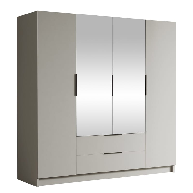 Kelros Garderobeskabeskab med spejl 200x216 cm, Beige