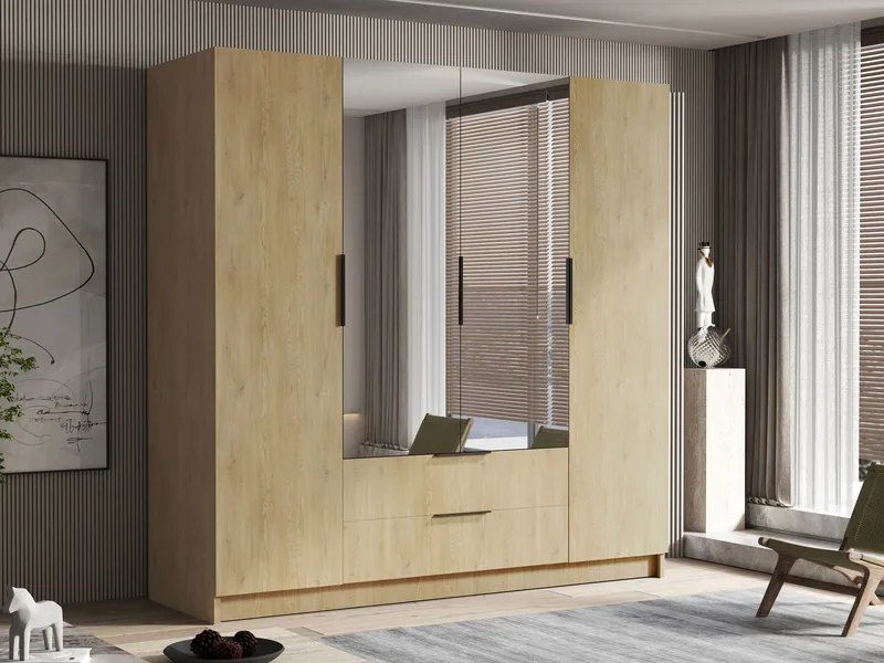 Kelros Garderobeskabeskab med spejl 200x216 cm - Brun - Opbevaring - Tøjopbevaring - Garderobeskabe