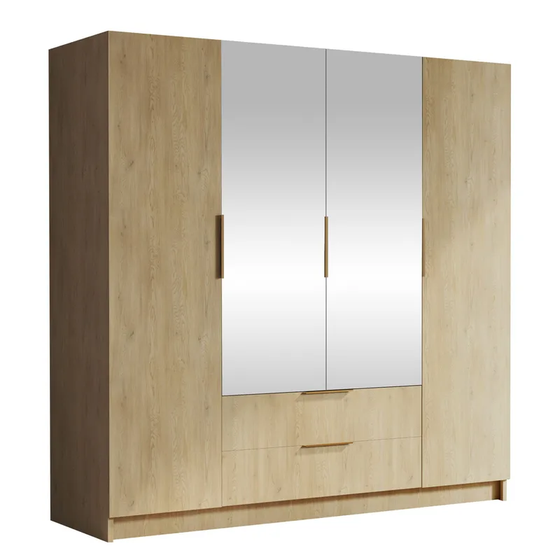 Kelros Garderobeskabeskab med spejl 200x216 cm - Brun - Opbevaring - Tøjopbevaring - Garderobeskabe