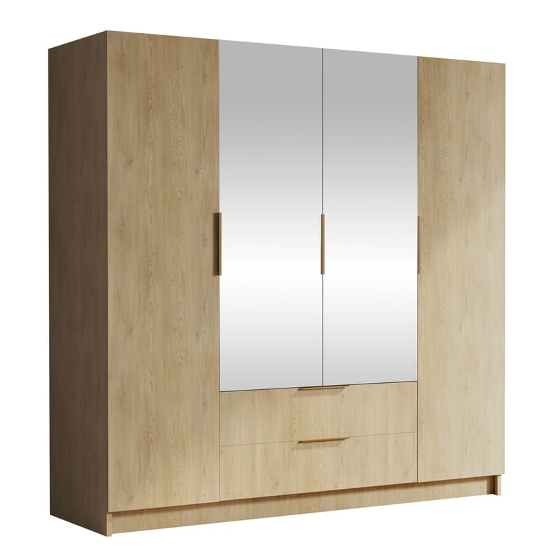 Kelros Garderobeskabeskab med spejl 200x216 cm - Brun - Opbevaring - Tøjopbevaring - Garderobeskabe