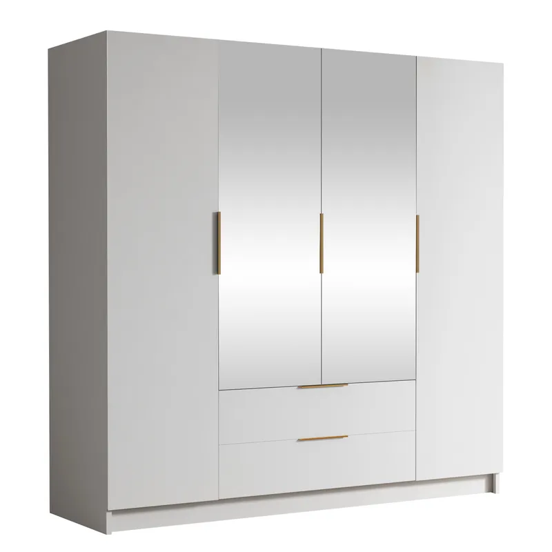 Kelros Garderobeskabeskab med spejl 200x216 cm - Hvid - Opbevaring - Tøjopbevaring - Garderobeskabe