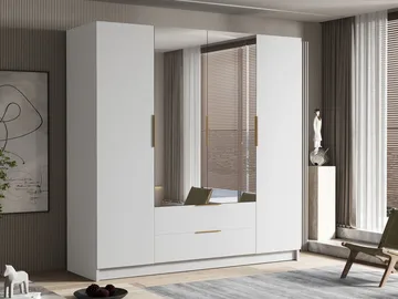 Kelros Garderobeskabeskab med spejl 200x216 cm - Hvid - Opbevaring - Tøjopbevaring - Garderobeskabe