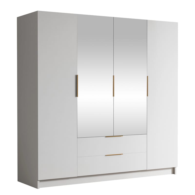 Kelros Garderobeskabeskab med spejl 200x216 cm - Hvid - Opbevaring - Tøjopbevaring - Garderobeskabe