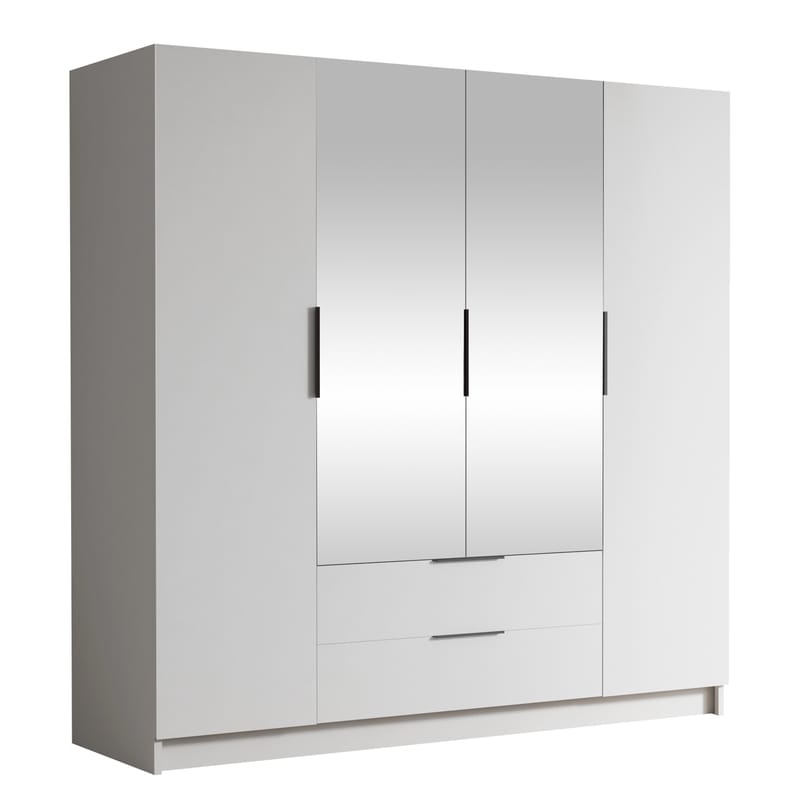 Kelros Garderobeskabeskab med spejl 200x216 cm - Hvid - Opbevaring - Tøjopbevaring - Garderobeskabe
