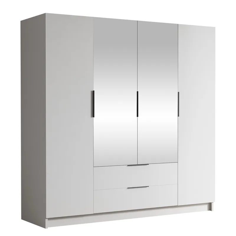 Kelros Garderobeskabeskab med spejl 200x216 cm, Hvid