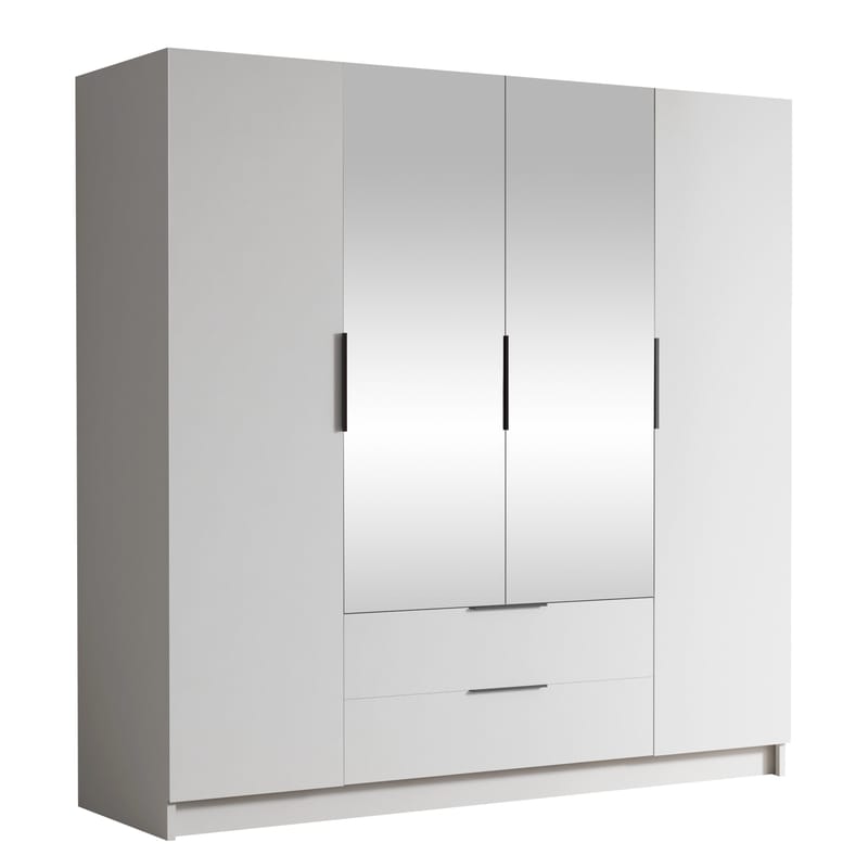Kelros Garderobeskabeskab med spejl 200x216 cm - Hvid - Opbevaring - Tøjopbevaring - Garderobeskabe
