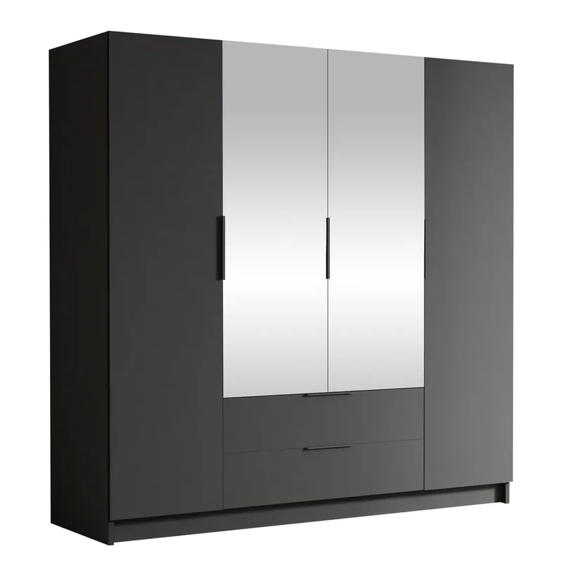 Kelros Garderobeskabeskab med spejl 200x216 cm - Sort - Opbevaring - Tøjopbevaring - Garderobeskabe