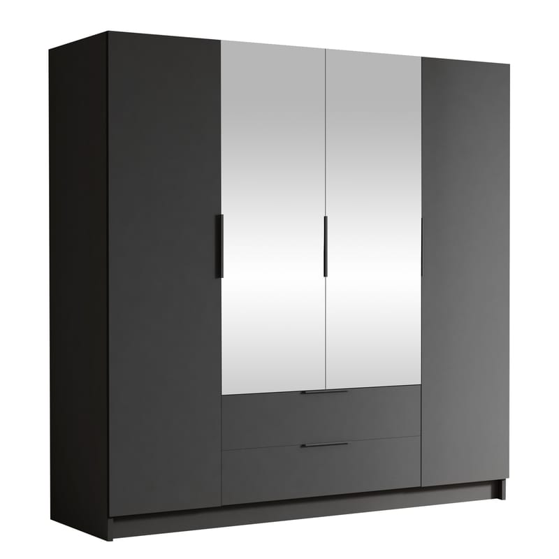 Kelros Garderobeskabeskab med spejl 200x216 cm, Sort