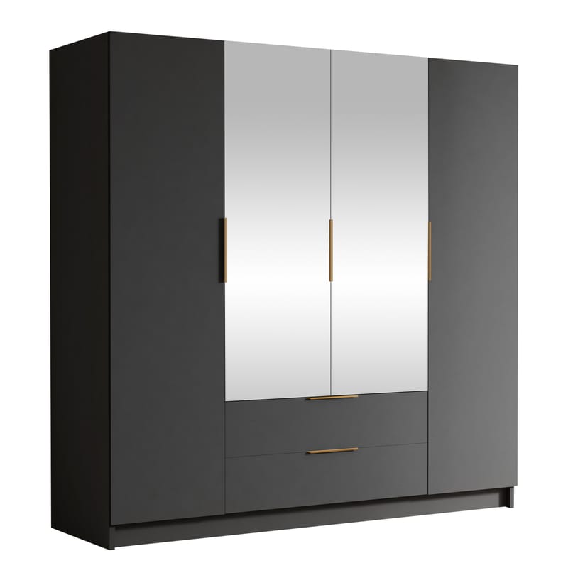Kelros Garderobeskabeskab med spejl 200x216 cm - Sort - Opbevaring - Tøjopbevaring - Garderobeskabe