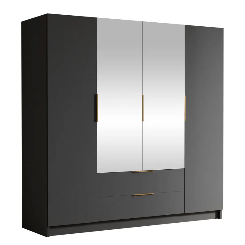 Kelros Garderobeskabeskab med spejl 200x216 cm - Sort - Opbevaring - Tøjopbevaring - Garderobeskabe