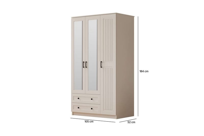 Kesra Garderobesskåp 105x184 cm - Mat Hvid - Opbevaring - Tøjopbevaring - Garderobeskabe