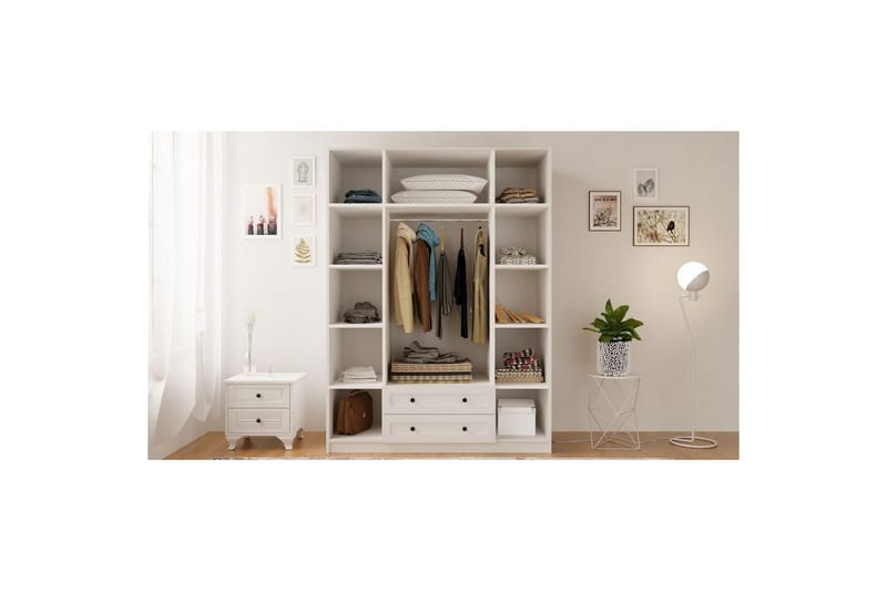 Kesra Garderobesskåp 140x184 cm - Mat Hvid - Opbevaring - Tøjopbevaring - Garderobeskabe