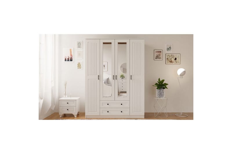 Kesra Garderobesskåp 140x184 cm - Mat Hvid - Opbevaring - Tøjopbevaring - Garderobeskabe - Garderobeskab & klædeskab
