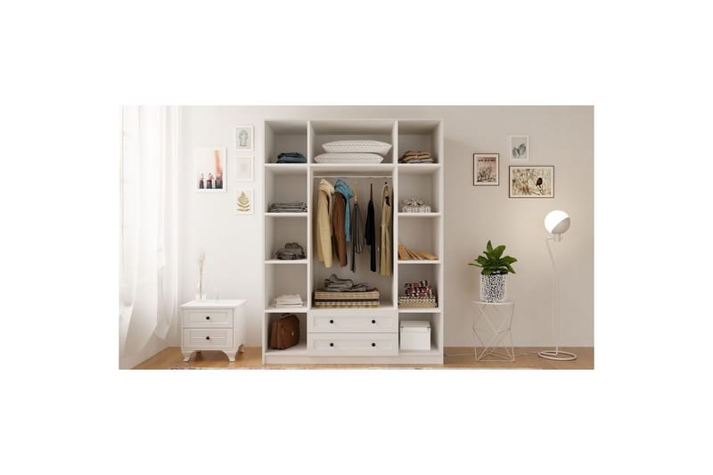 Kesra Garderobesskåp 140x184 cm - Mat Hvid - Opbevaring - Tøjopbevaring - Garderobeskabe - Garderobeskab & klædeskab