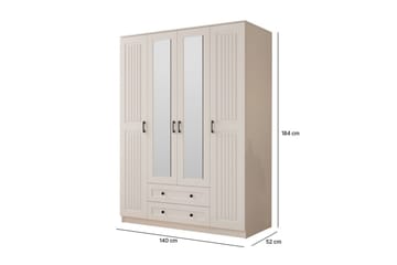 Kesra Garderobesskåp 140x184 cm - Mat Hvid - Opbevaring - Tøjopbevaring - Garderobeskabe
