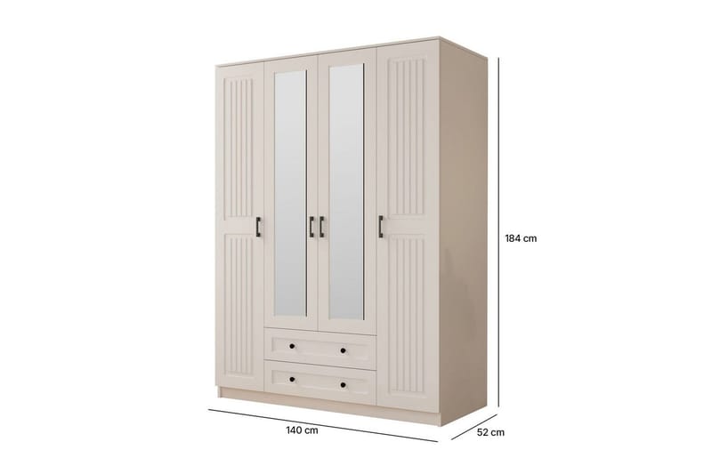 Kesra Garderobesskåp 140x184 cm - Mat Hvid - Opbevaring - Tøjopbevaring - Garderobeskabe