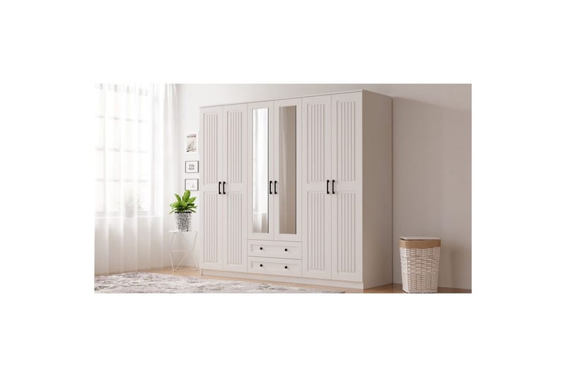 Kesra Garderobesskåp 210x184 cm - Mat Hvid - Opbevaring - Tøjopbevaring - Garderobeskabe
