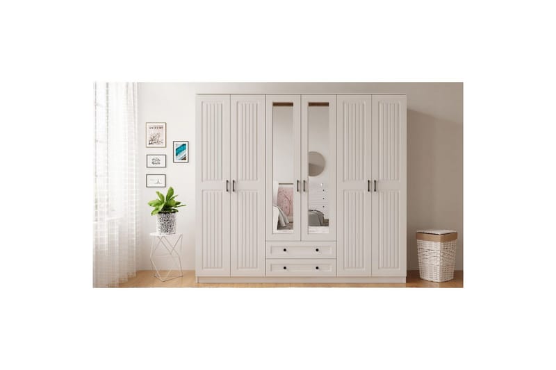 Kesra Garderobesskåp 210x184 cm - Mat Hvid - Opbevaring - Tøjopbevaring - Garderobeskabe - Garderobeskab & klædeskab