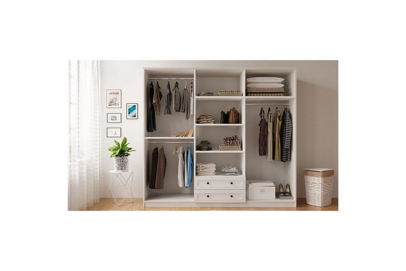 Kesra Garderobesskåp 210x184 cm - Mat Hvid - Opbevaring - Tøjopbevaring - Garderobeskabe - Garderobeskab & klædeskab