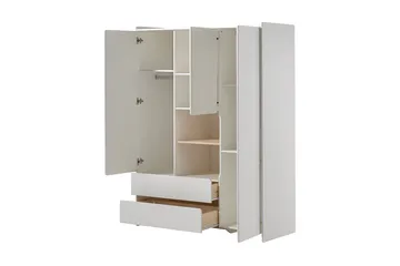 Kiddy Garderobeskab med Skuffer 138 cm i Malet Træ - Hvid - Opbevaring - Tøjopbevaring - Garderobeskabe