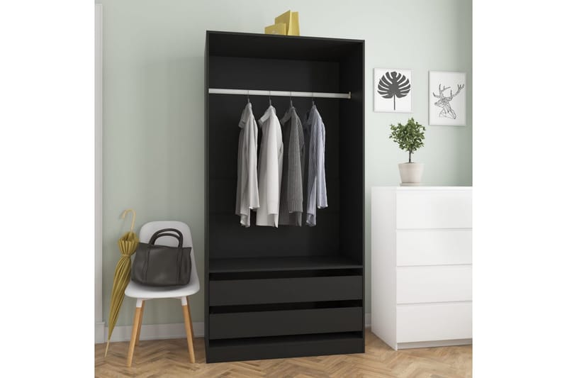 Klædeskab 100x50x200 cm Spånplade Sort - Opbevaring - Tøjopbevaring - Garderobeskabe