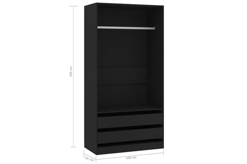 Klædeskab 100x50x200 cm Spånplade Sort - Opbevaring - Tøjopbevaring - Garderobeskabe