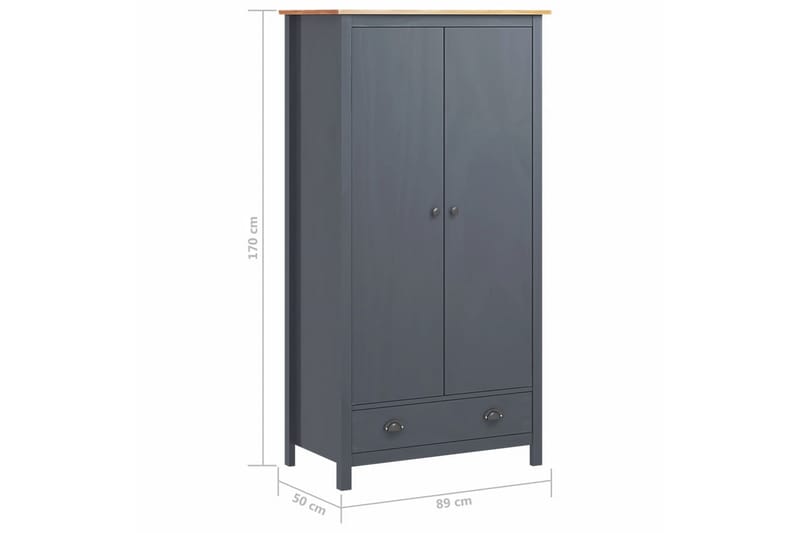 Klædeskab 2 Døre Hill Range 89x50x170cm Massivt Fyrretræ Grå - Opbevaring - Tøjopbevaring - Garderobeskabe