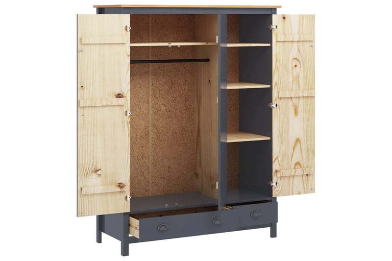 Klædeskab 3 Døre Hill Range 127x50x170 cm Fyrretræ Grå - Opbevaring - Tøjopbevaring - Garderobeskabe