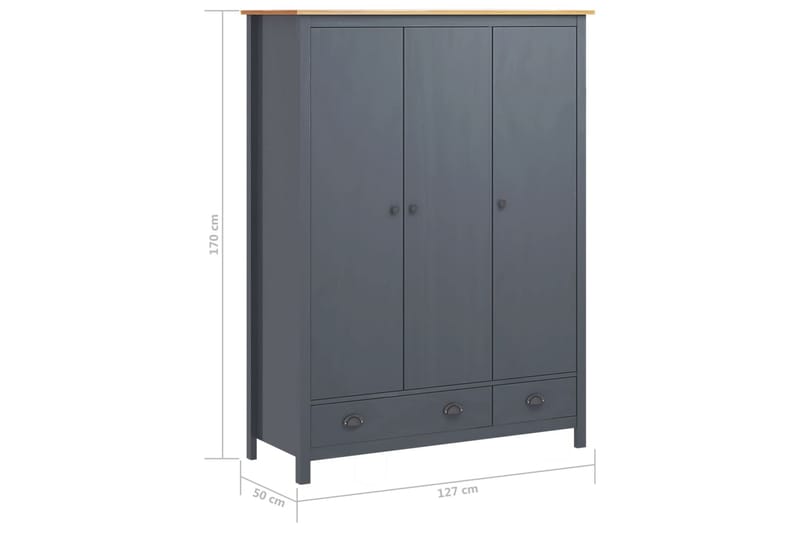 Klædeskab 3 Døre Hill Range 127x50x170 cm Fyrretræ Grå - Opbevaring - Tøjopbevaring - Garderobeskabe