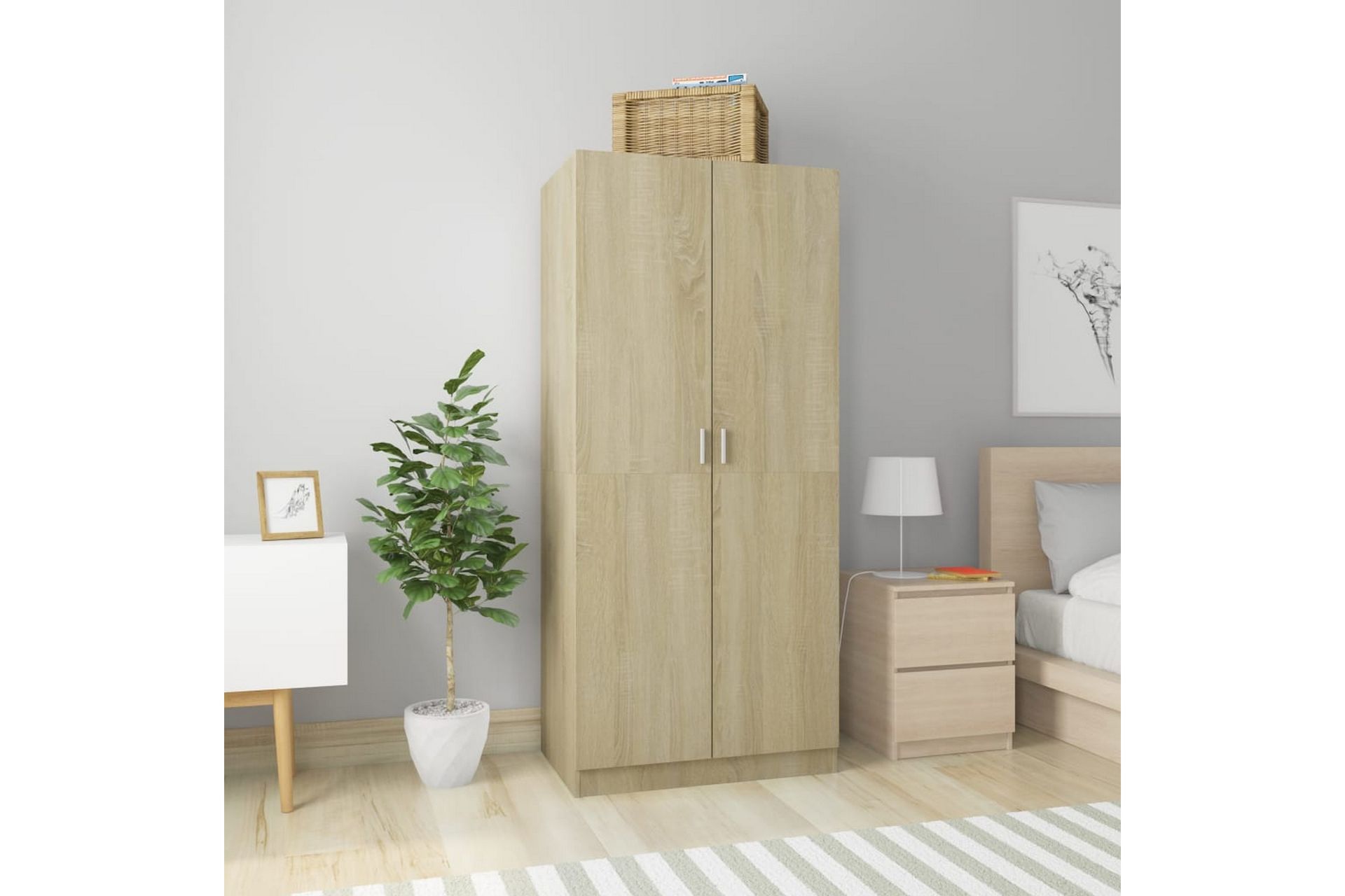 Klædeskab 80 X 52 X 180 Cm Spånplade Sonoma-Eg - Brun - Opbevaring - Tøjopbevaring - Garderobeskabe