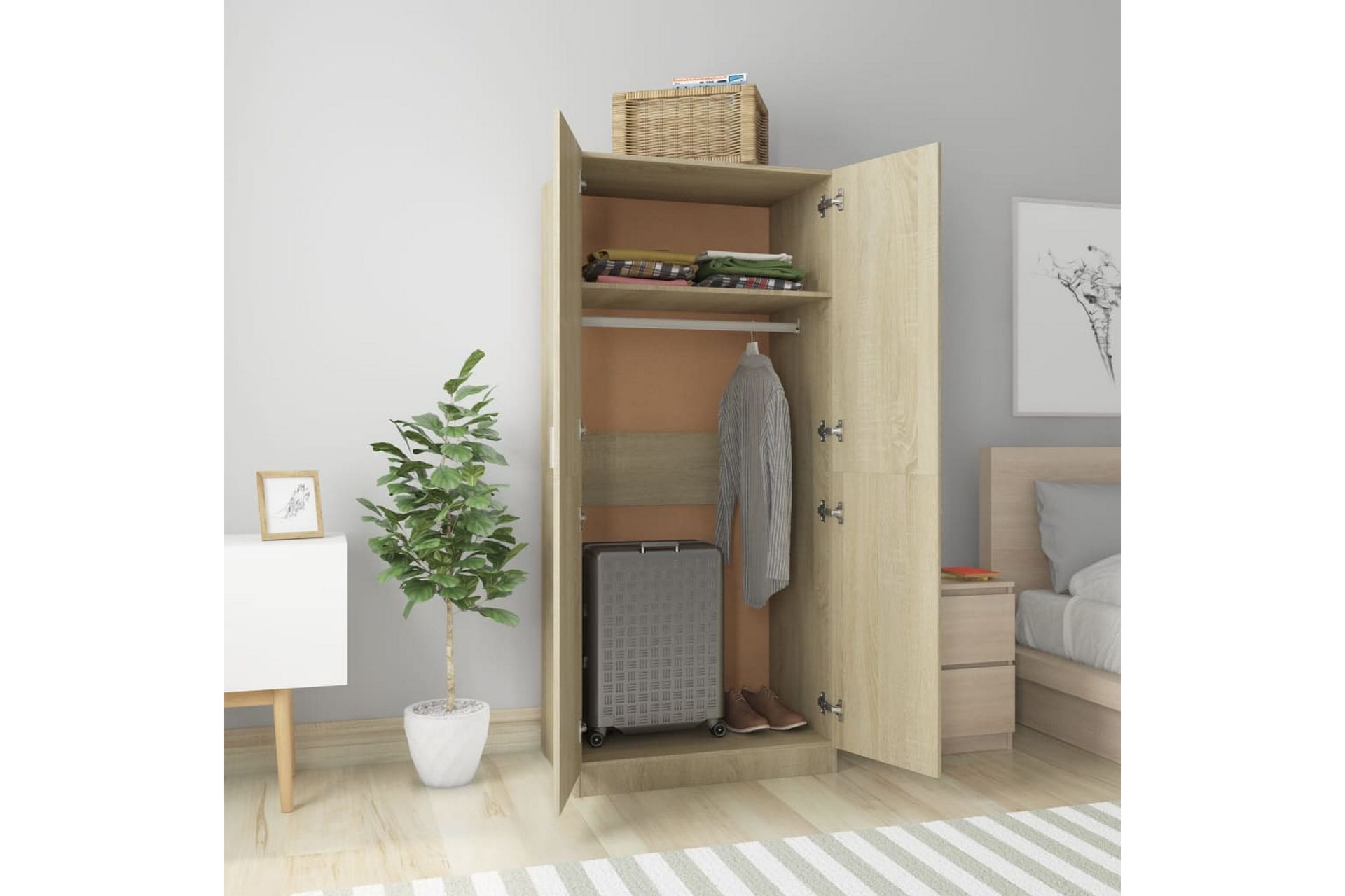 Klædeskab 80 X 52 X 180 Cm Spånplade Sonoma-Eg - Brun - Opbevaring - Tøjopbevaring - Garderobeskabe