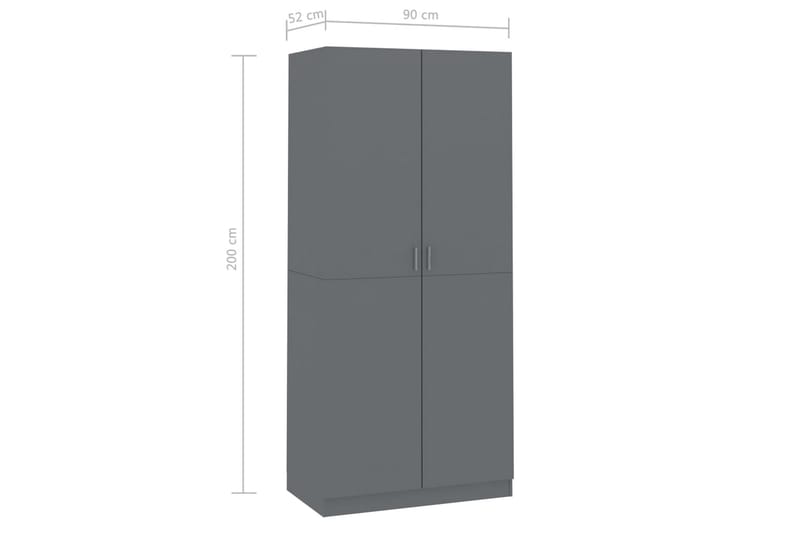 Klædeskab 90 X 52 X 200 Cm Spånplade Grå Højglans - Grå - Opbevaring - Tøjopbevaring - Garderobeskabe
