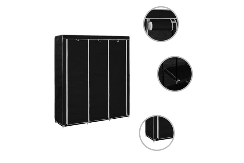 Klædeskab Med Rum Og Tøjstænger 150 X 45 X 175 Cm Stof Sort - Sort - Opbevaring - Tøjopbevaring - Garderobeskabe