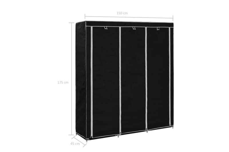 Klædeskab Med Rum Og Tøjstænger 150 X 45 X 175 Cm Stof Sort - Sort - Opbevaring - Tøjopbevaring - Garderobeskabe